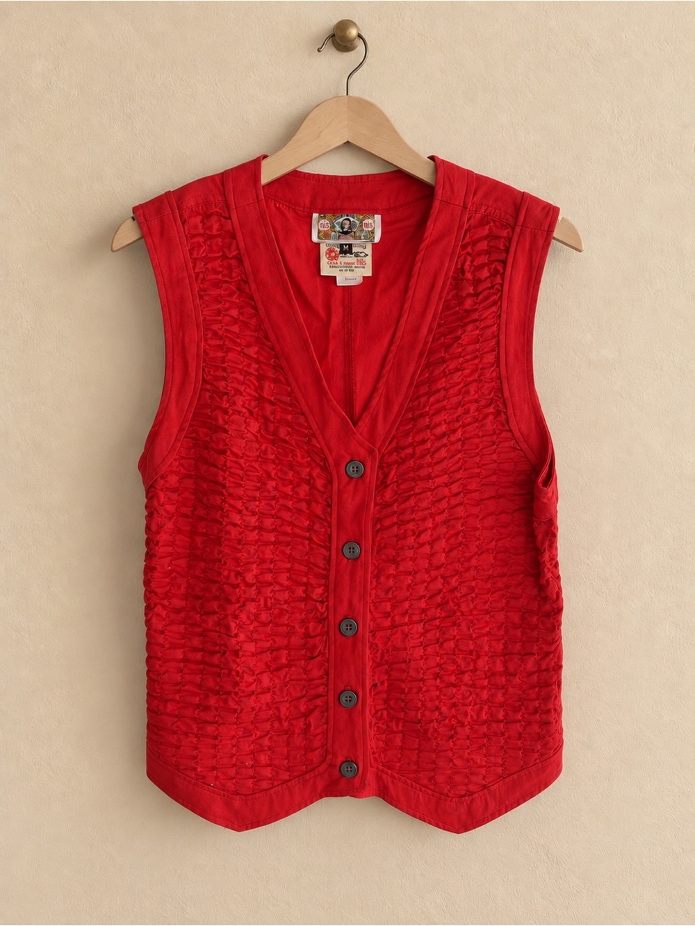 Textured Red Button-Front Vest by Unknown Brand